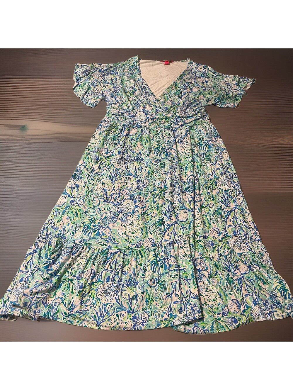 Lilly Pulitzer Dress Juliet Ruffle Midi in Surf Blue Soleil It On Me XL